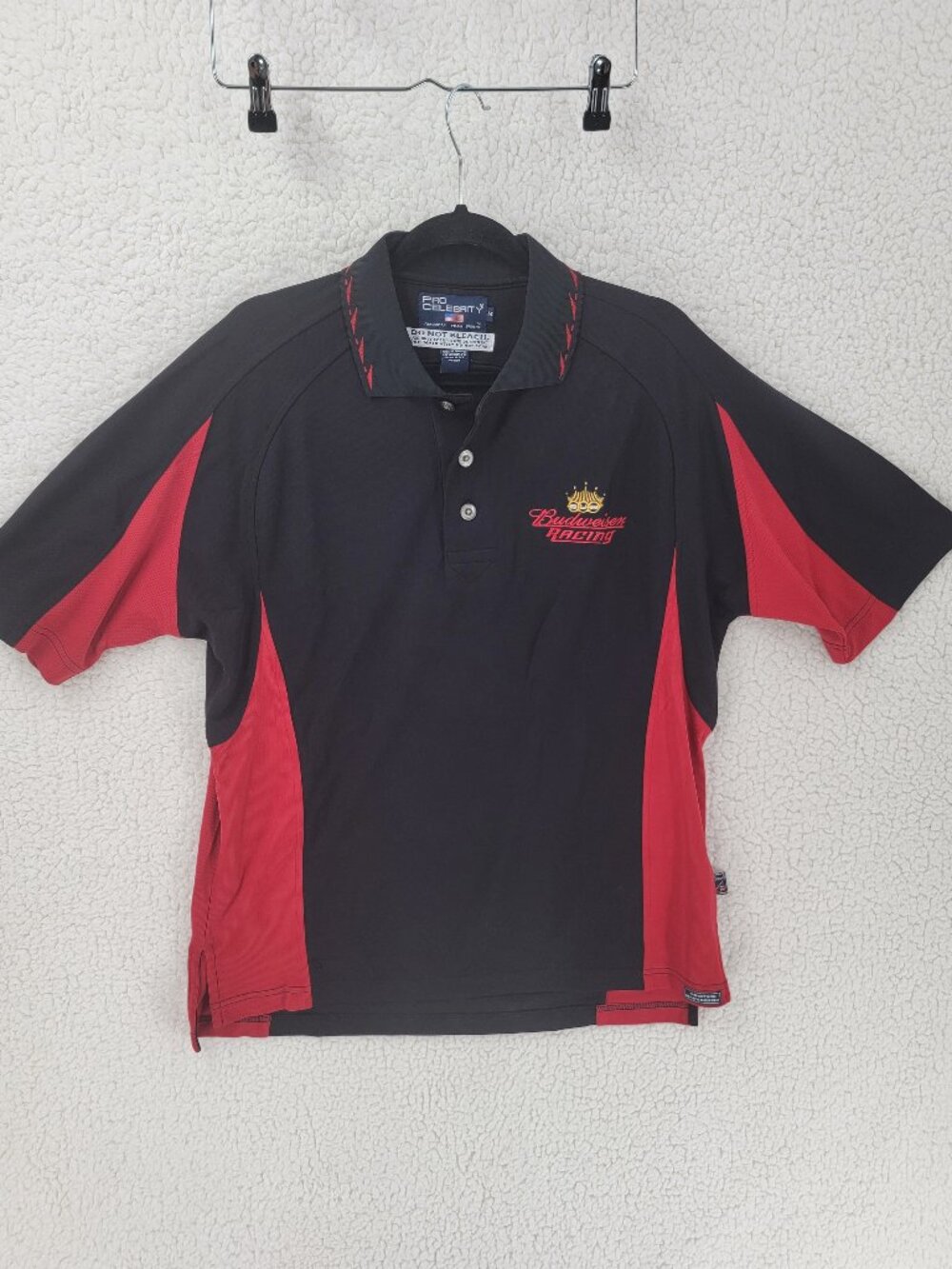 Vintage Pro Celebrity Budweiser Racing Polo Shirt Size M Red Black Colorblock